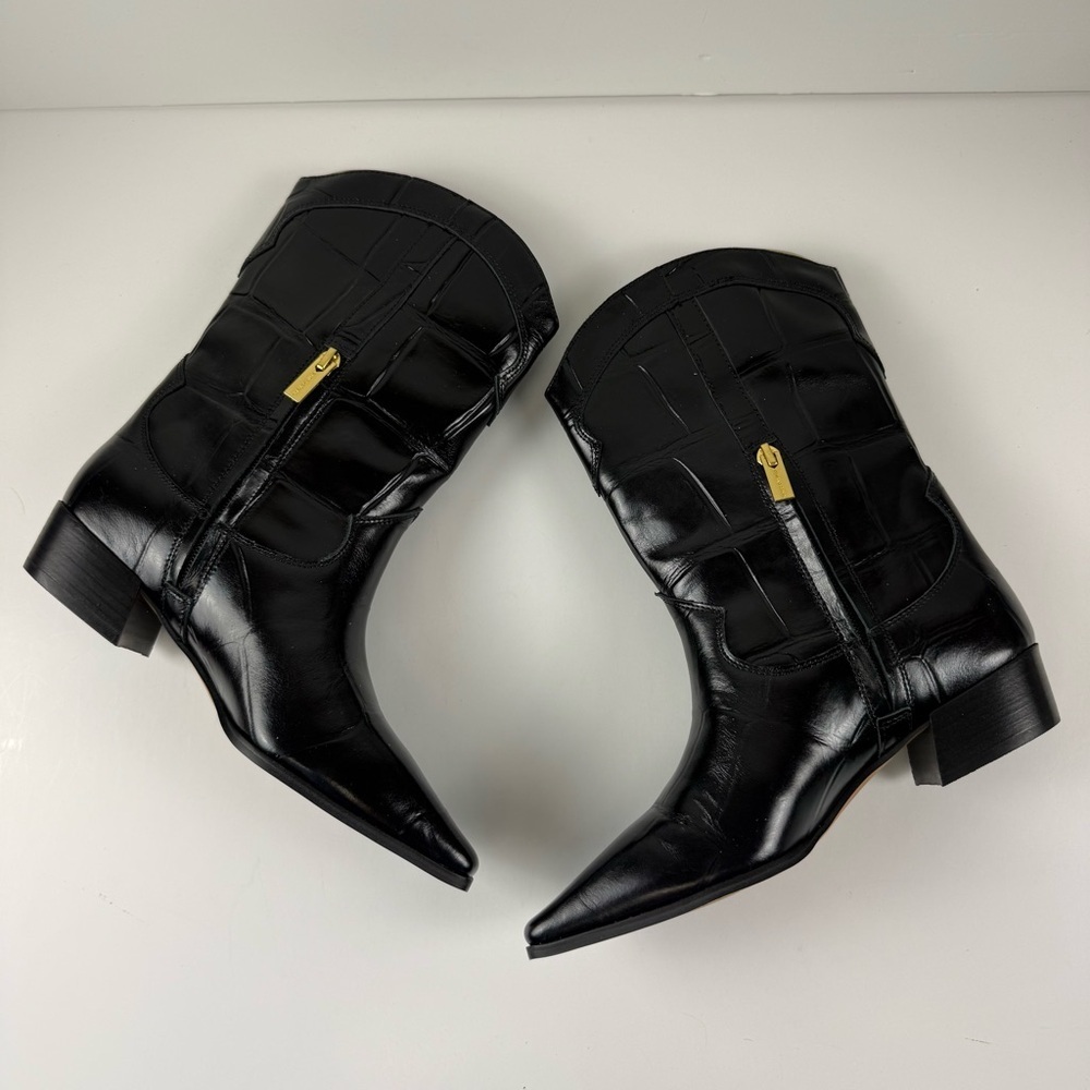 Vince Camuto Prilie Croc Boots Womens 7M Black Leather Heeled NEW - Picture 4 of 16